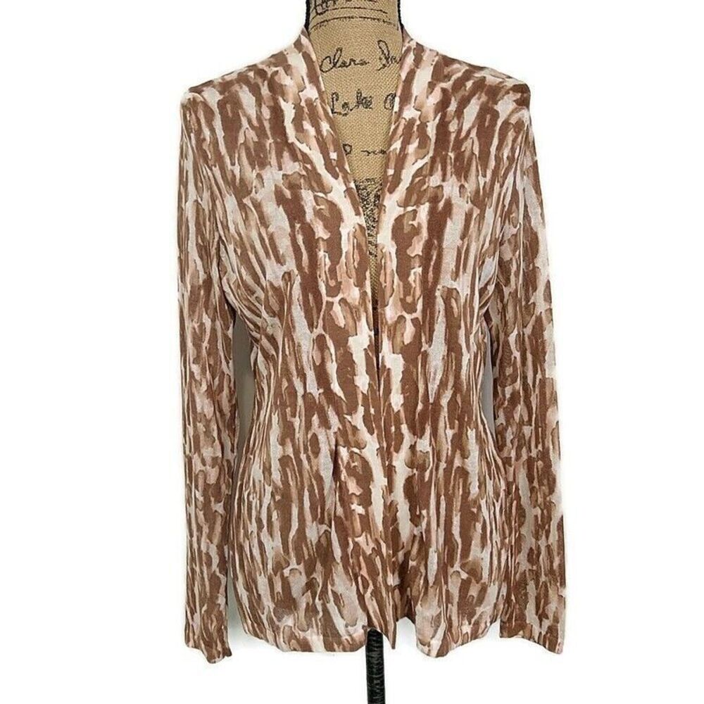 💥5/$25 Chicos Womens sz 1 US 8 Cardigan Sweater Brown‎ Open Front Long Sleeve